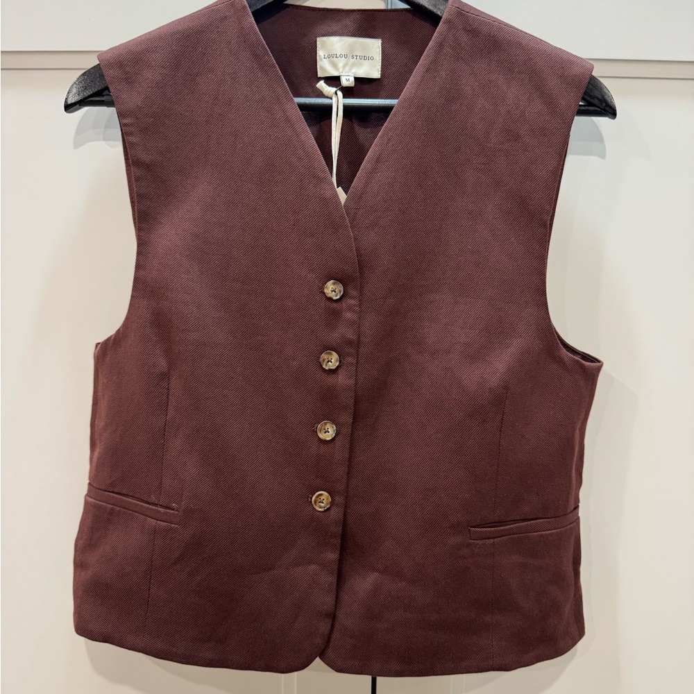 NWT Cotton Linen Waistcoat Vest in Midnight Bordeaux